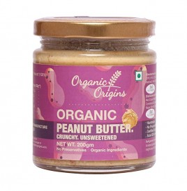 Organic Origins Peanut Butter. Crunchy. Unsweetened  Glass Jar  200 grams